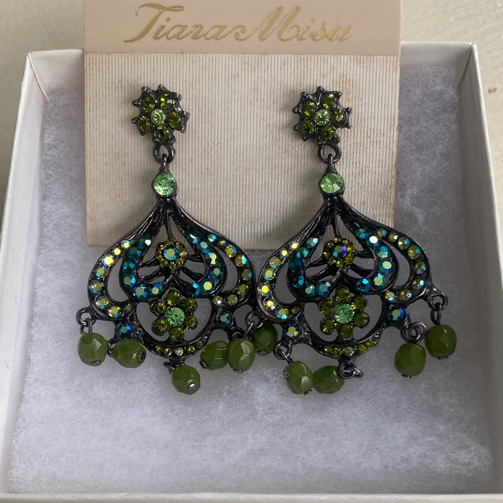 Green and Blue Crystal Drop Earrings